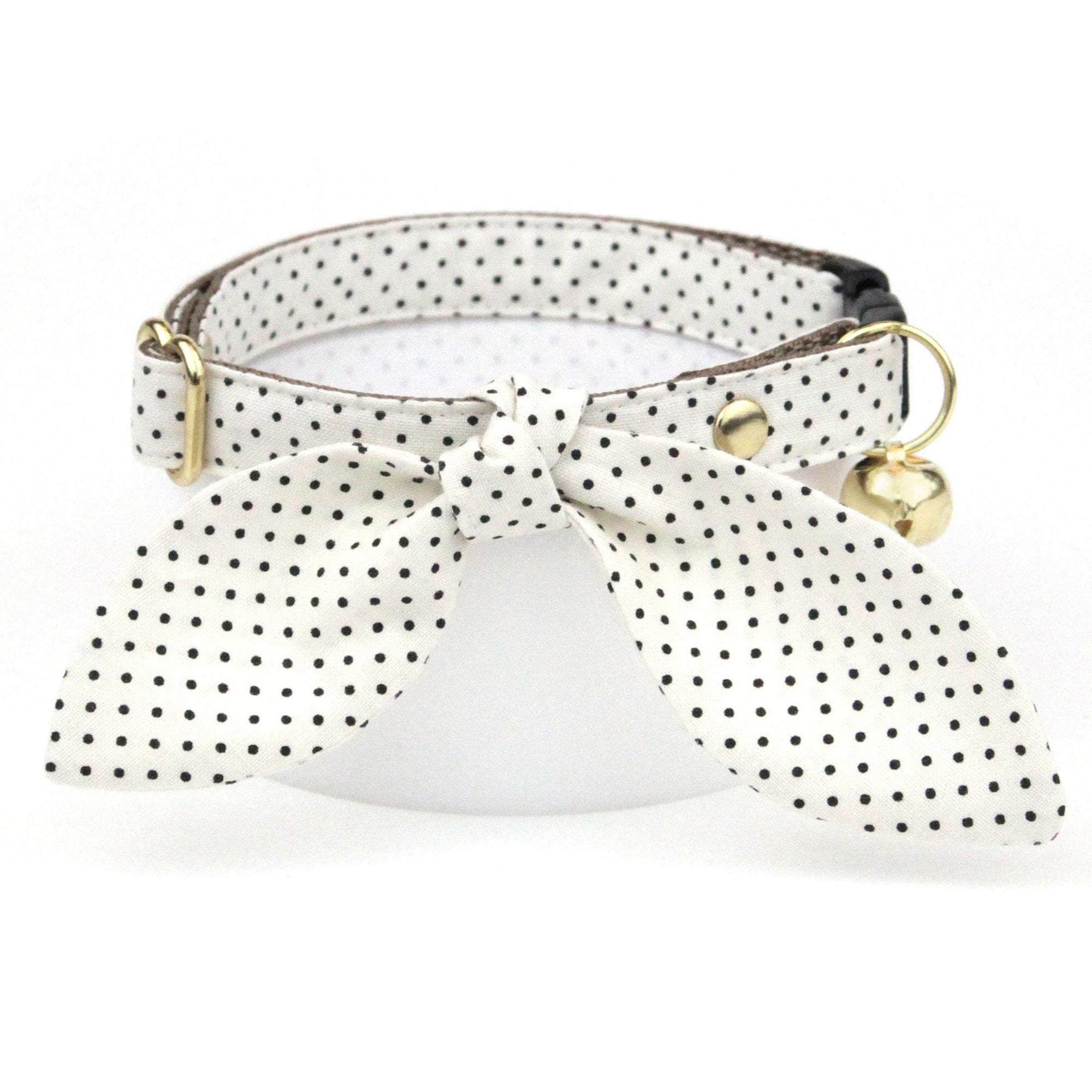 Polka Dot Cat Collar - "Biscotti" - Retro Chic Black Swiss Dots on Cream Cat Collar / Elegant, Ivory, Light Beige, Classic / Breakaway Buckle or Non-Breakaway / Cat, Kitten + Small Dog Sizes