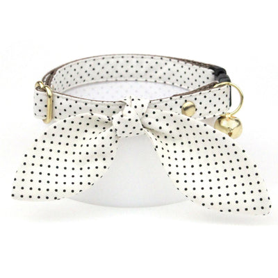 Polka Dot Cat Collar - "Biscotti" - Retro Chic Black Swiss Dots on Cream Cat Collar / Elegant, Ivory, Light Beige, Classic / Breakaway Buckle or Non-Breakaway / Cat, Kitten + Small Dog Sizes
