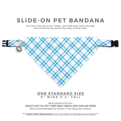 Blue Plaid Cat Bandana - "Skylight" - Check Plaid Bandana for Cat + Small Dog / Spring, Summer, Preppy, Nautical / Slide-on Bandana