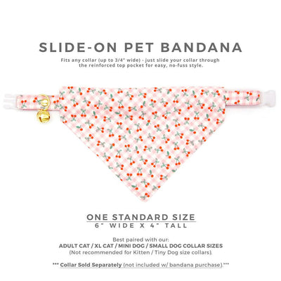 Cherry Cat Bandana - "Cherry Jubilee" - Pink Gingham Cherries Bandana for Cat + Small Dog / Fruit, Spring, Summer / Slide-on Bandana