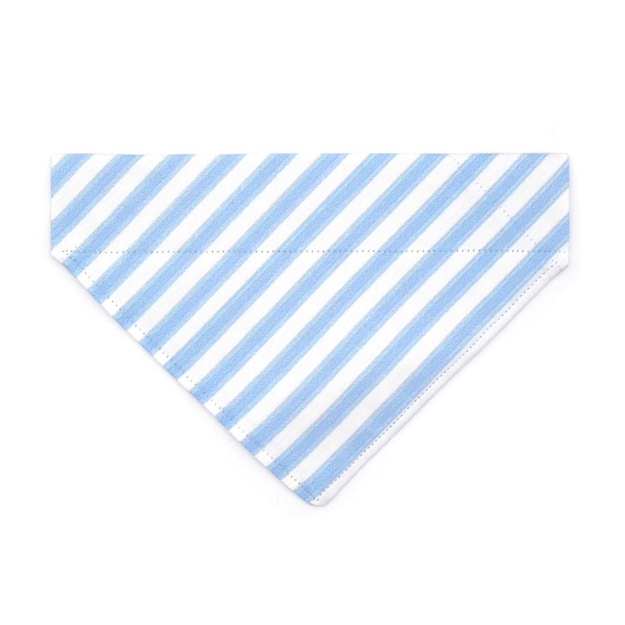 Blue Cat Bandana - "Veranda - Blue" - Striped Bandana for Cat + Small Dog / Spring, Summer, Stripes, Seersucker, Wedding / Slide-on Bandana