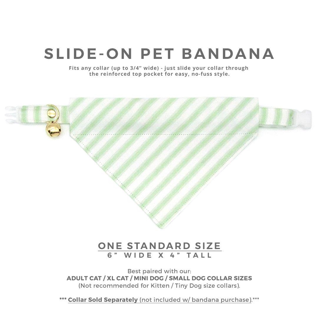 Green Cat Bandana - "Veranda - Green" - Striped Bandana for Cat + Small Dog / Spring, Stripes, Seersucker, Wedding / Slide-on Bandana