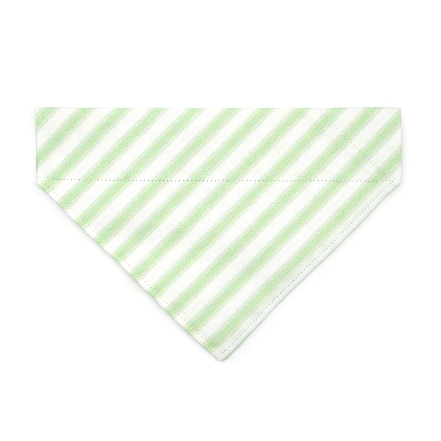 Green Cat Bandana - "Veranda - Green" - Striped Bandana for Cat + Small Dog / Spring, Stripes, Seersucker, Wedding / Slide-on Bandana