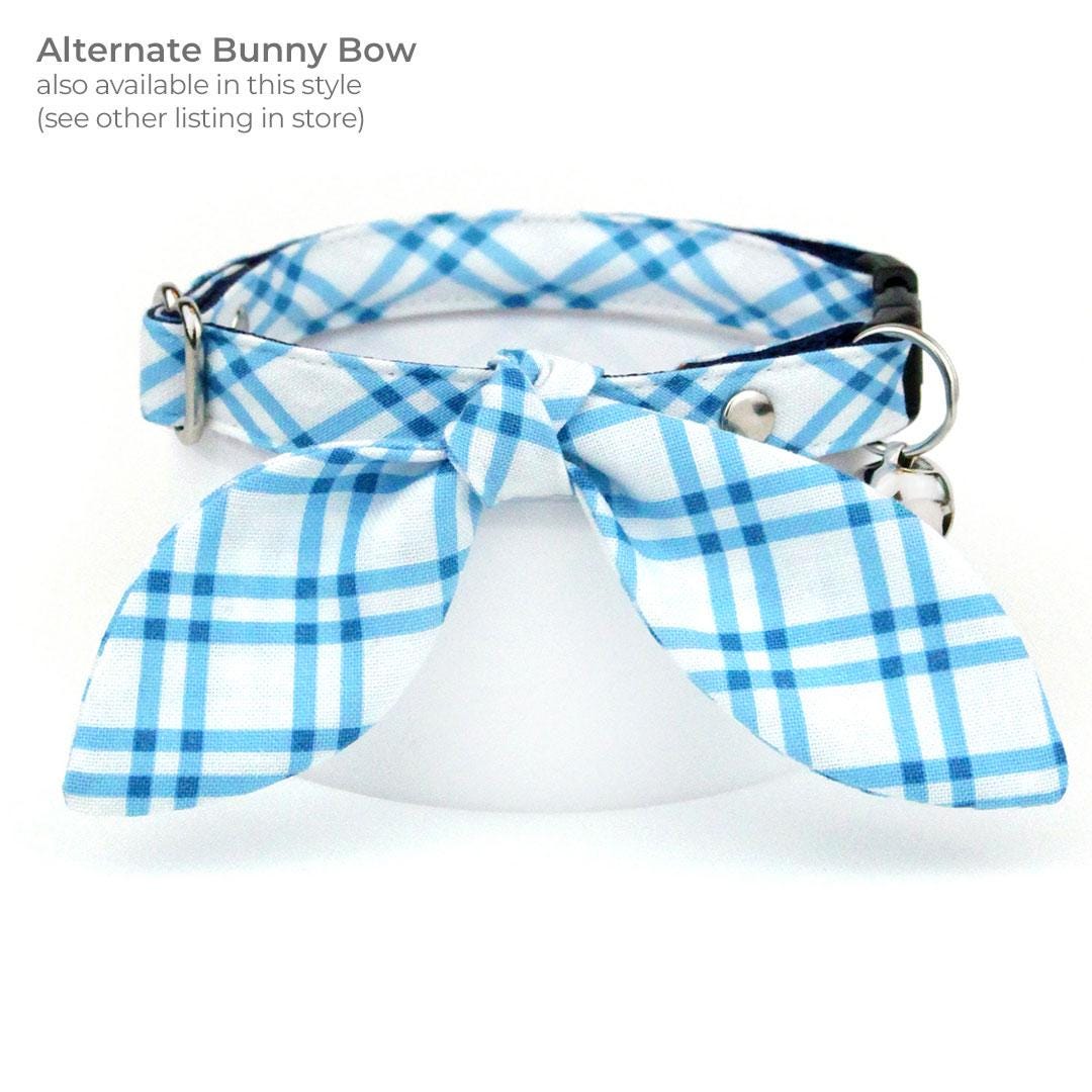 Blue Plaid Cat Bow Tie - "Skylight" - Breezy Blue Windowpane Plaid Bow Tie for Cat Collar / Spring, Summer, Nautical, Coastal / Cat, Kitten + Small Dog Bowtie