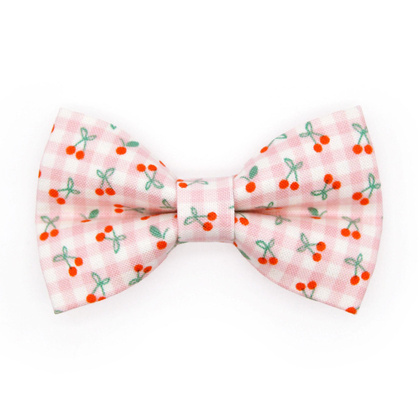 Cherry Cat Bow Tie - "Cherry Jubilee" - Pink Gingham Cherries Bow Tie for Cat Collar / Fruit, Spring + Summer / Cat, Kitten + Small Dog Bowtie