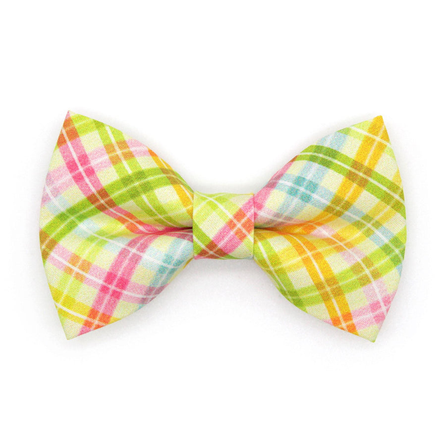 Spring Plaid Cat Bow Tie - "Spring Basket" - Yellow Pastel Plaid Bow Tie for Cat Collar / Easter, Summer / Cat, Kitten + Small Dog Bowtie