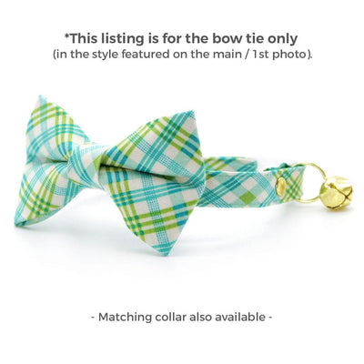 Plaid Cat Bow Tie - "Gable Plaid" - Teal & Green Plaid Bow Tie for Cat Collar / Spring + Summer / Cat, Kitten + Small Dog Bowtie