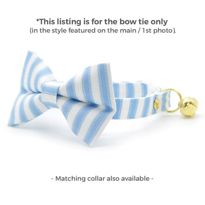 Striped Cat Bow Tie - "Veranda - Blue" - Light Blue Stripe Bow Tie for Cat Collar / Spring, Summer, Seersucker, Derby, Wedding / Cat, Kitten + Small Dog Bowtie