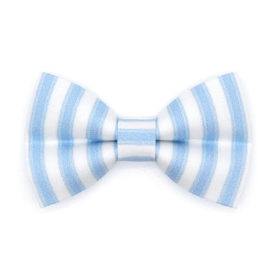 Striped Cat Bow Tie - "Veranda - Blue" - Light Blue Stripe Bow Tie for Cat Collar / Spring, Summer, Seersucker, Derby, Wedding / Cat, Kitten + Small Dog Bowtie