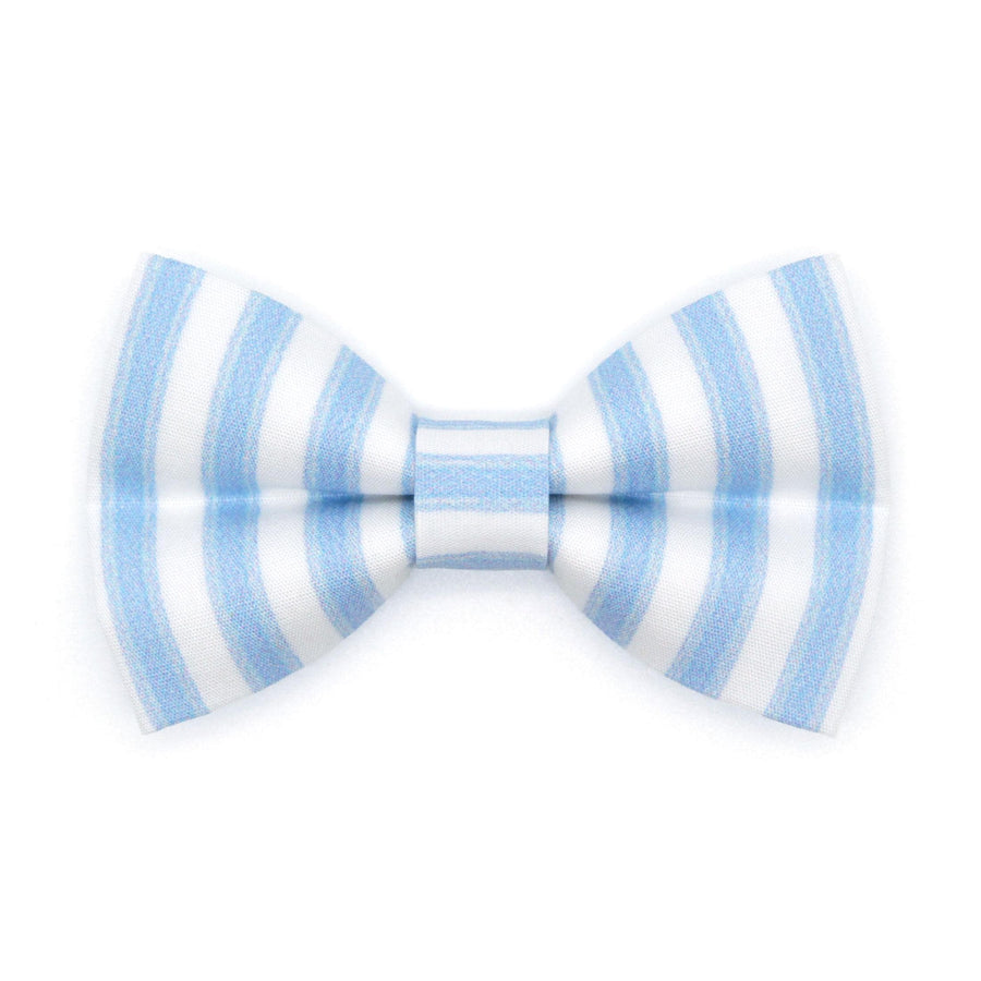 Striped Cat Bow Tie - "Veranda - Blue" - Light Blue Stripe Bow Tie for Cat Collar / Spring, Summer, Seersucker, Derby, Wedding / Cat, Kitten + Small Dog Bowtie