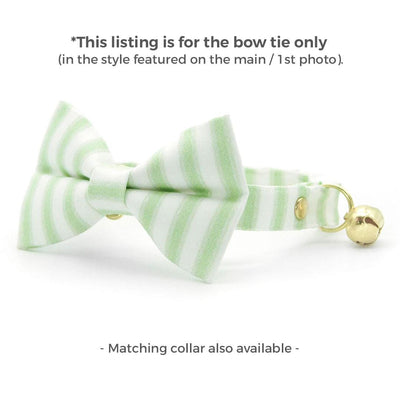 Striped Cat Bow Tie - "Veranda - Green" - Light Green Stripe Bow Tie for Cat Collar / Spring, Summer, Derby, Wedding / Cat, Kitten + Small Dog Bowtie
