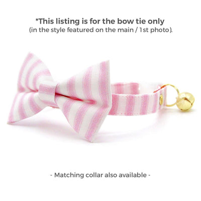 Striped Cat Bow Tie - "Veranda - Pink" - Pastel Pink Stripe Bow Tie for Cat Collar / Spring, Summer, Derby, Wedding / Cat, Kitten + Small Dog Bowtie