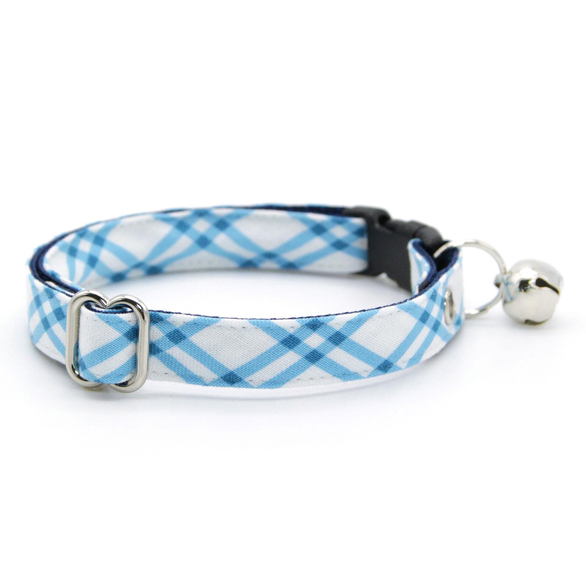 Blue Bow Tie Cat Collar Set - "Skylight" - Blue Check Plaid Cat Collar with Bow Tie / Spring, Summer, Nautical, Coastal / Cat, Kitten, Small Dog Sizes