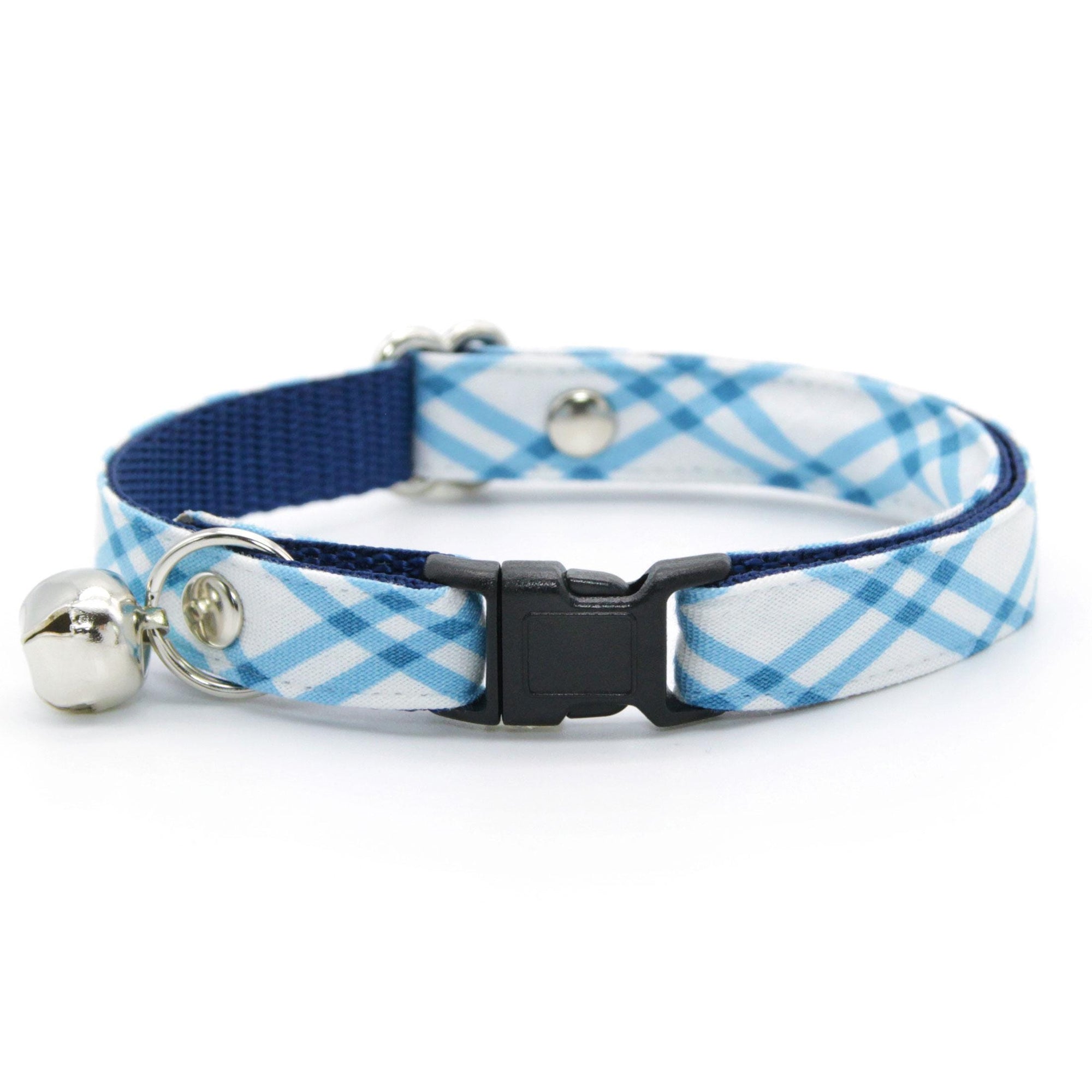 Blue Bow Tie Cat Collar Set - "Skylight" - Blue Check Plaid Cat Collar with Bow Tie / Spring, Summer, Nautical, Coastal / Cat, Kitten, Small Dog Sizes