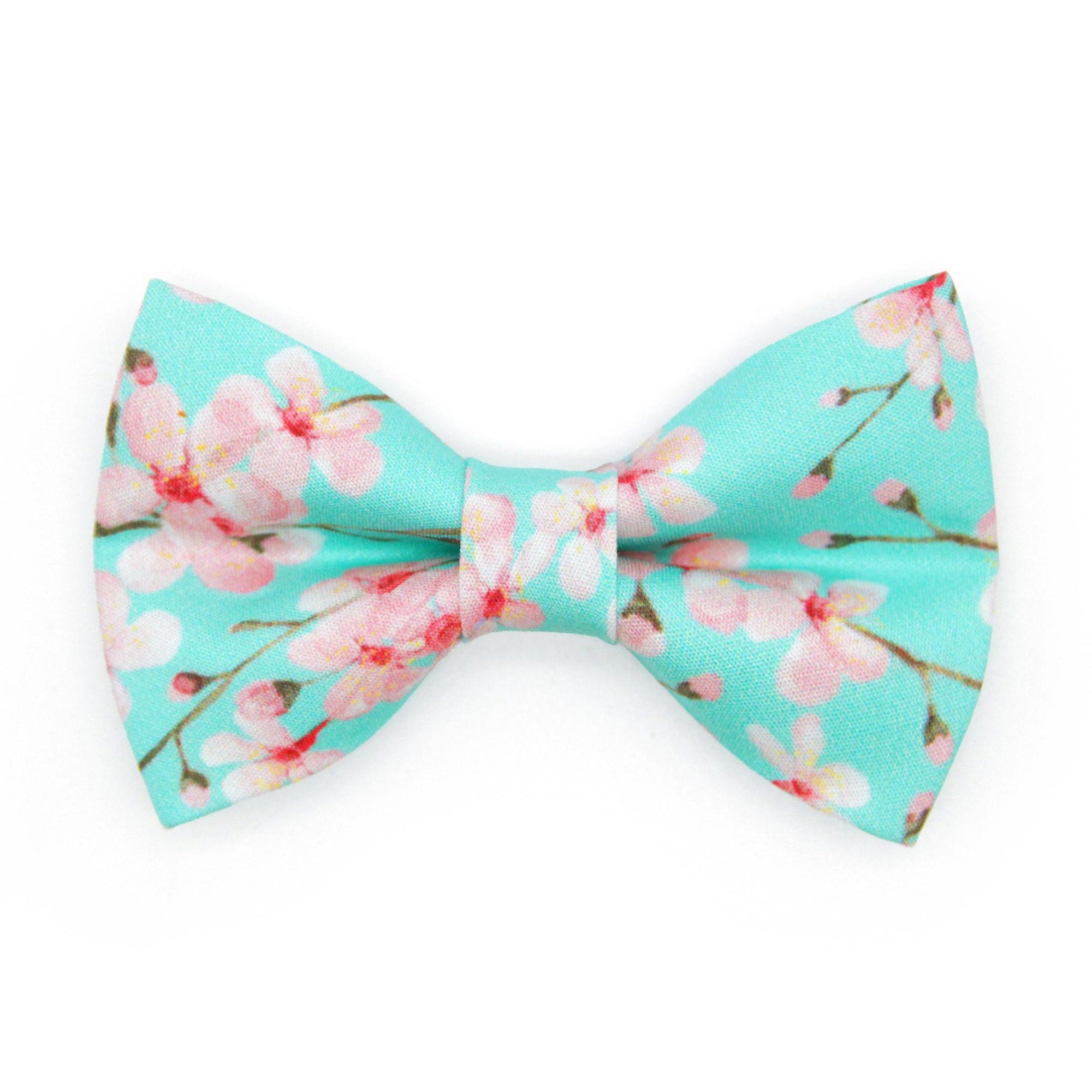 Cherry Blossom Bow Tie Cat Collar Set - "Cherry Blossoms" - Spring Floral Cat Collar with Bow Tie / Mint Turquoise, Japanese / Cat, Kitten, Small Dog Sizes