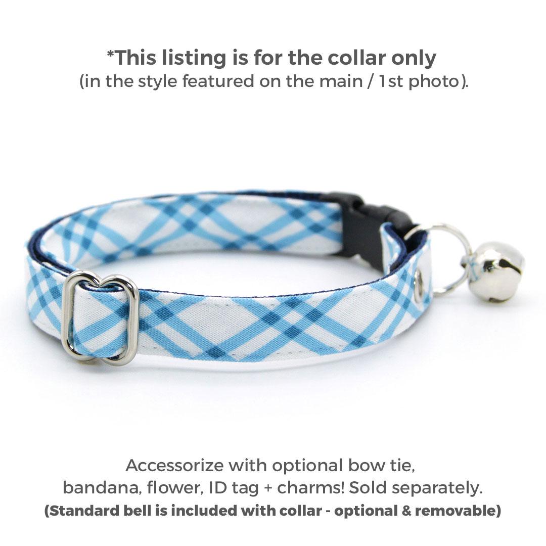 Blue Cat Collar - "Skylight" - Breezy Blue Plaid Cat Collar / Spring, Summer, Nautical, Coastal, Preppy / Breakaway Buckle or Non-Breakaway / Cat, Kitten + Small Dog Sizes