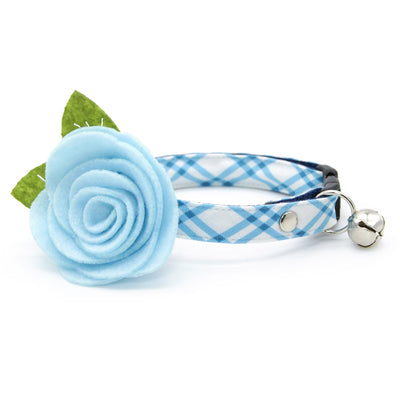 Blue Cat Collar - "Skylight" - Breezy Blue Plaid Cat Collar / Spring, Summer, Nautical, Coastal, Preppy / Breakaway Buckle or Non-Breakaway / Cat, Kitten + Small Dog Sizes