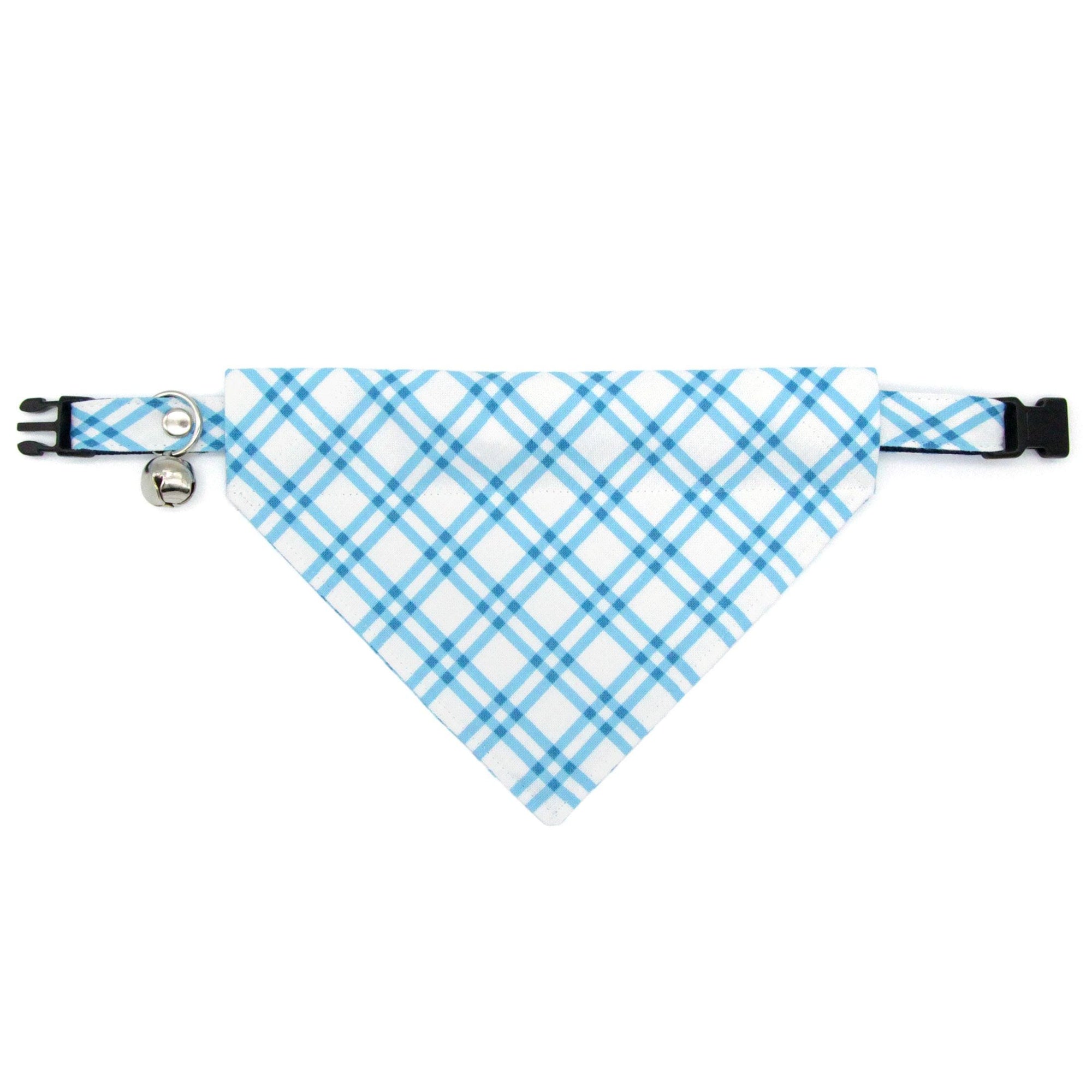 Blue Cat Collar - "Skylight" - Breezy Blue Plaid Cat Collar / Spring, Summer, Nautical, Coastal, Preppy / Breakaway Buckle or Non-Breakaway / Cat, Kitten + Small Dog Sizes