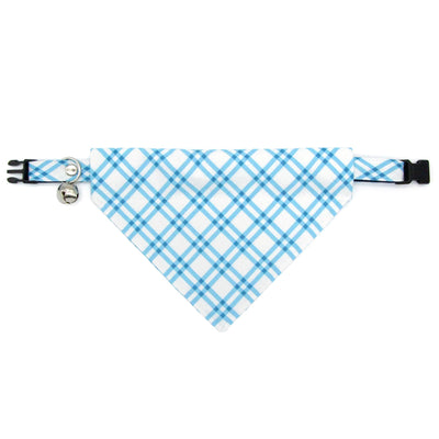 Blue Cat Collar - "Skylight" - Breezy Blue Plaid Cat Collar / Spring, Summer, Nautical, Coastal, Preppy / Breakaway Buckle or Non-Breakaway / Cat, Kitten + Small Dog Sizes