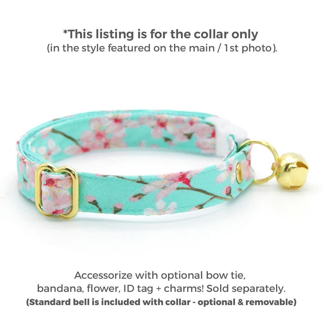 Floral Cat Collar - "Cherry Blossoms" - Spring Cat Collar / Sakura, Japanese, Mint, Turquoise, Robin's Egg / Breakaway Buckle or Non-Breakaway / Cat, Kitten + Small Dog Sizes