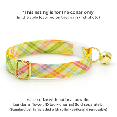 Spring Plaid Cat Collar - "Spring Basket" - Yellow Pastel Plaid Cat Collar / Easter, Summer / Breakaway Buckle or Non-Breakaway / Cat, Kitten + Small Dog Sizes