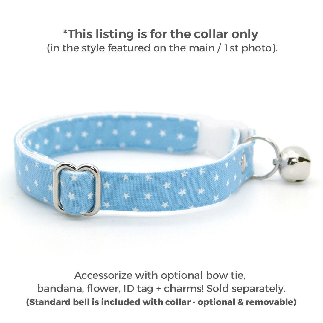 Chambray Cat Collar - "Lucky Star" - Little Stars on Light Blue Cat Collar / Breakaway Buckle or Non-Breakaway / Cat, Kitten + Small Dog Sizes