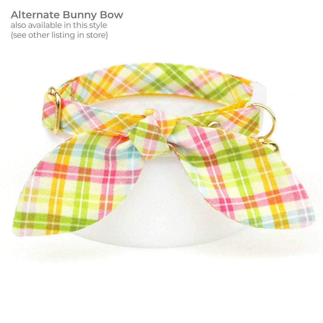 Spring Plaid Cat Collar + Flower Set - "Spring Basket" - Easter Plaid Cat Collar w/ Buttercup Yellow Felt Flower (Detachable) / Cat, Kitten + Small Dog Sizes