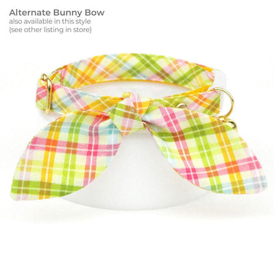 Spring Plaid Cat Collar + Flower Set - "Spring Basket" - Easter Plaid Cat Collar w/ Buttercup Yellow Felt Flower (Detachable) / Cat, Kitten + Small Dog Sizes