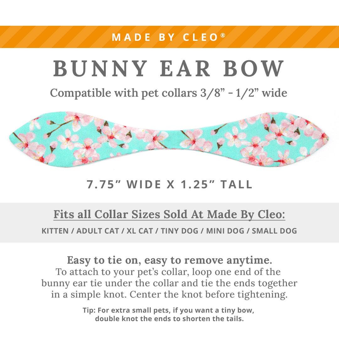 Cat Collar and Bunny Ear Bow Set - "Cherry Blossoms" - Mint Spring Floral Cat Collar w/ Matching Bunny Bow Tie / Spring, Japanese / Tie-On Scarf / Cat, Kitten + Small Dog Sizes