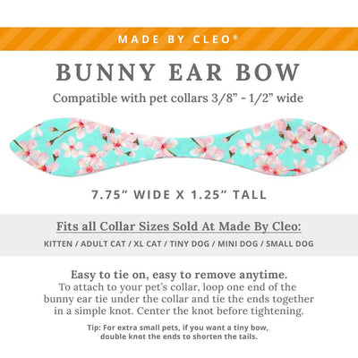 Cat Collar and Bunny Ear Bow Set - "Cherry Blossoms" - Mint Spring Floral Cat Collar w/ Matching Bunny Bow Tie / Spring, Japanese / Tie-On Scarf / Cat, Kitten + Small Dog Sizes
