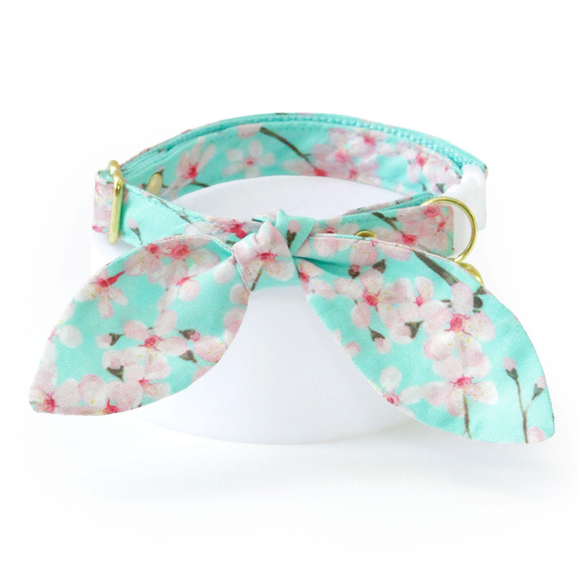 Floral Cat Collar - "Cherry Blossoms" - Spring Cat Collar / Sakura, Japanese, Mint, Turquoise, Robin's Egg / Breakaway Buckle or Non-Breakaway / Cat, Kitten + Small Dog Sizes