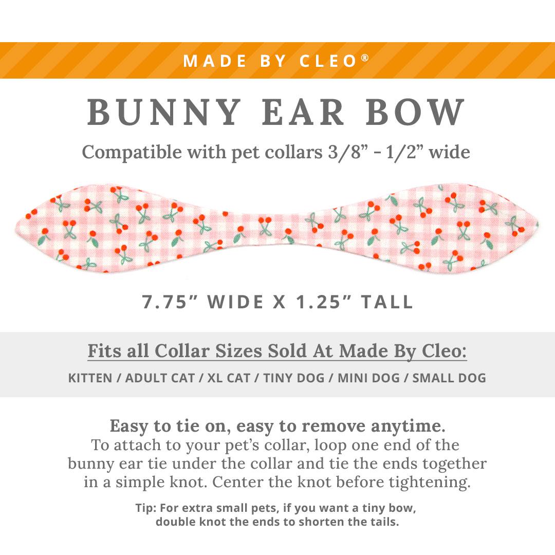 Cat Collar and Bunny Ear Bow Set - "Cherry Jubilee" - Pink Gingham Cat Collar w/ Matching Bunny Bow Tie / Spring + Summer / Tie-On Scarf / Cat, Kitten + Small Dog Sizes