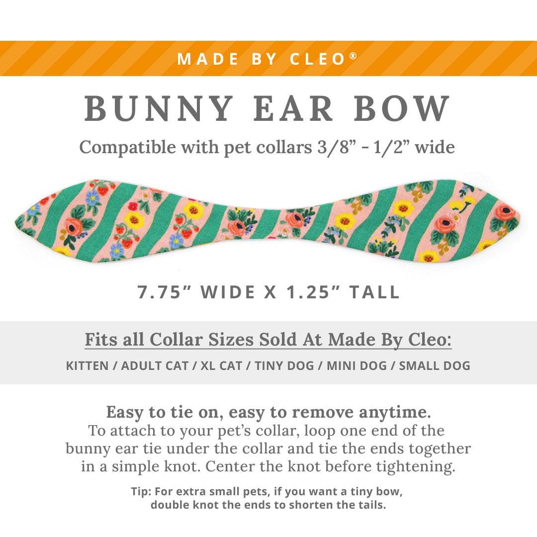 Cat Collar and Bunny Ear Bow Set - "Arbor Rose" - Rifle Paper Co® Pink & Green Floral Cat Collar w/ Matching Bunny Bow Tie / Spring + Summer / Tie-On Scarf / Cat, Kitten + Small Dog Sizes