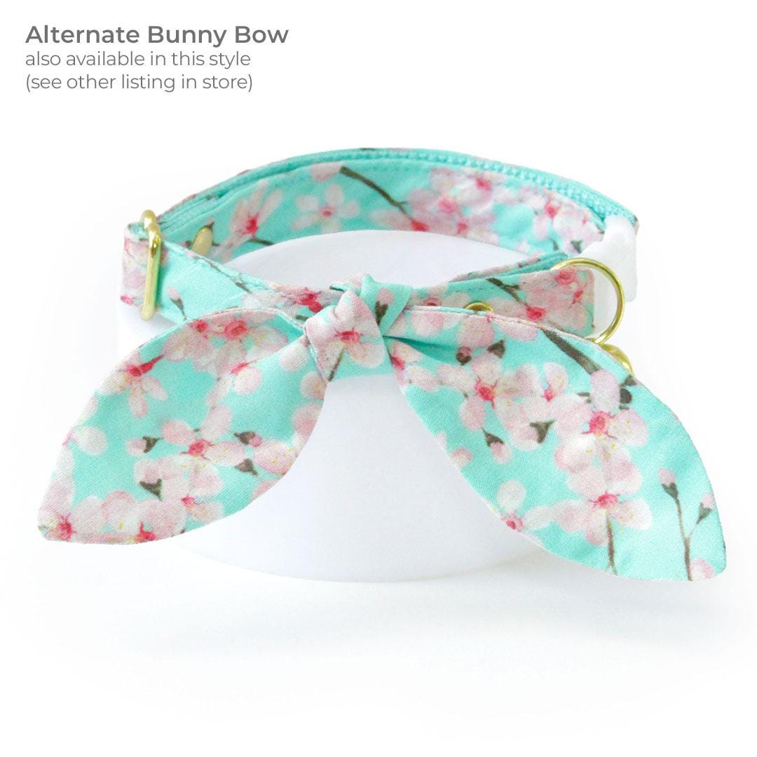 Floral Cat Bandana - "Cherry Blossoms" - Spring Sakura Bandana for Cat + Small Dog / Mint, Japanese / Slide-on Bandana