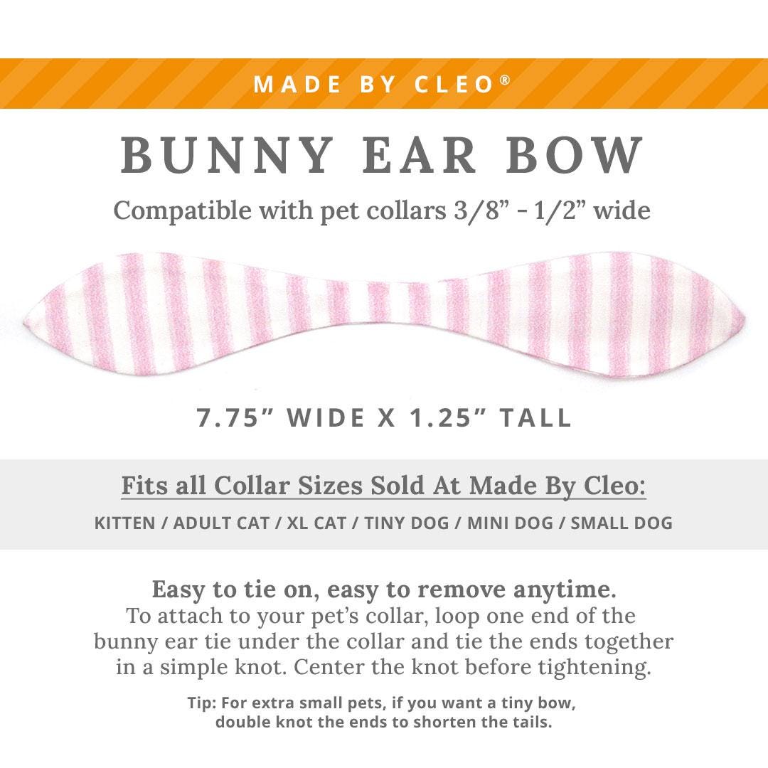 Cat Collar and Bunny Ear Bow Set - "Veranda - Pink" - Pastel Pink Striped Cat Collar w/ Matching Bunny Bow Tie / Spring, Summer, Seersucker Stripes / Cat, Kitten + Small Dog Sizes