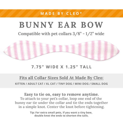 Cat Collar and Bunny Ear Bow Set - "Veranda - Pink" - Pastel Pink Striped Cat Collar w/ Matching Bunny Bow Tie / Spring, Summer, Seersucker Stripes / Cat, Kitten + Small Dog Sizes
