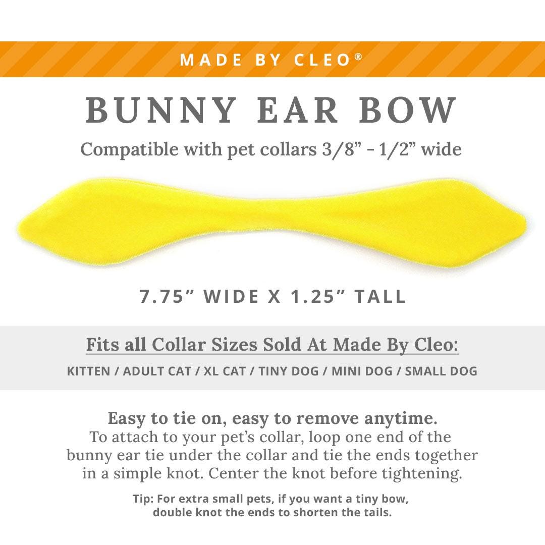 Cat Collar & Bunny Ear Bow Set - "Velvet - Lemon Yellow" - Baby Chick Yellow Velvet Cat Collar w/ Matching Bunny Bow Tie / Wedding, Birthday, Spring, Easter, Summer / Cat, Kitten + Small Dog Sizes