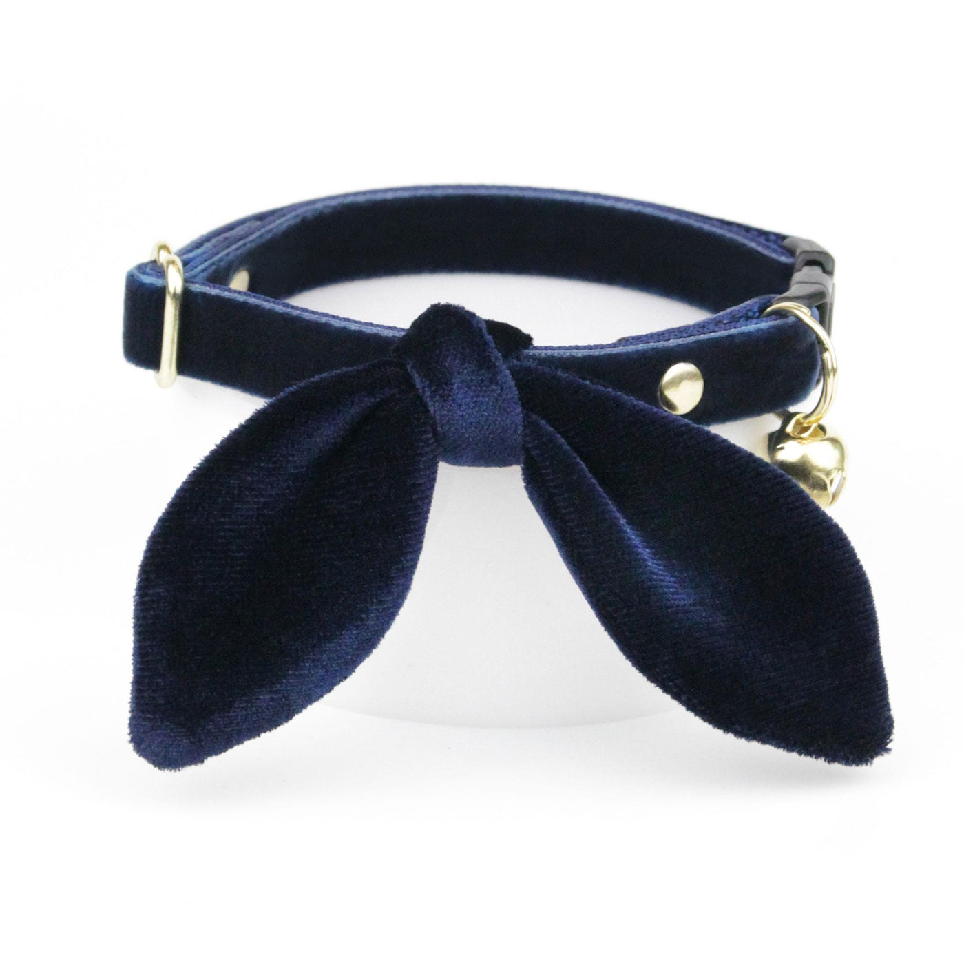 Cat Collar & Bunny Ear Bow Set - "Velvet - Midnight Blue" - Dark Navy Blue Velvet Cat Collar w/ Matching Bunny Bow Tie / Wedding, Birthday / Cat, Kitten + Small Dog Sizes