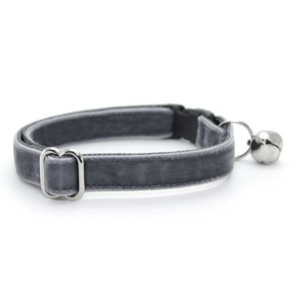 Cat Collar & Bunny Ear Bow Set - "Velvet - Storm Gray" - Dark Grey Velvet Cat Collar w/ Matching Bunny Bow Tie / Wedding, Birthday / Cat, Kitten + Small Dog Sizes