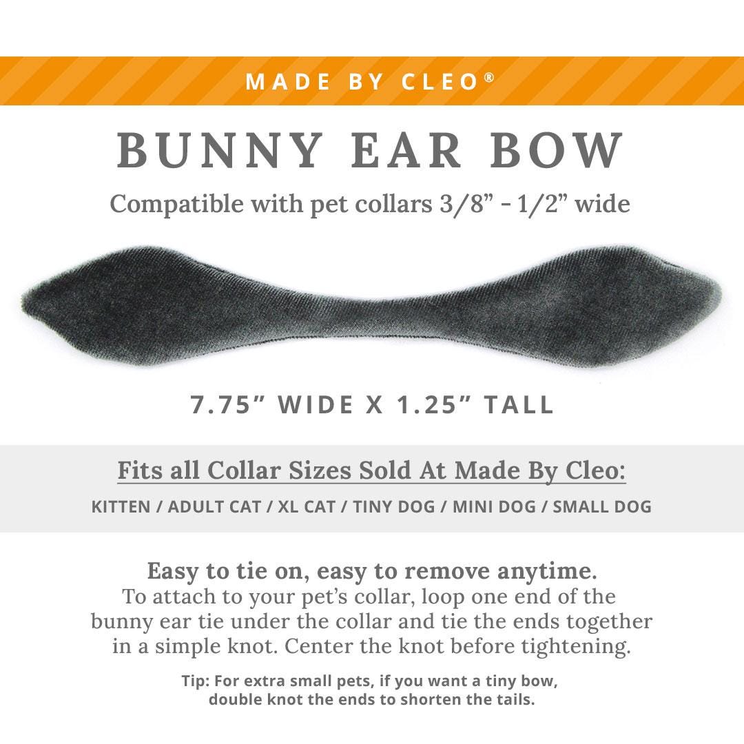 Cat Collar & Bunny Ear Bow Set - "Velvet - Storm Gray" - Dark Grey Velvet Cat Collar w/ Matching Bunny Bow Tie / Wedding, Birthday / Cat, Kitten + Small Dog Sizes