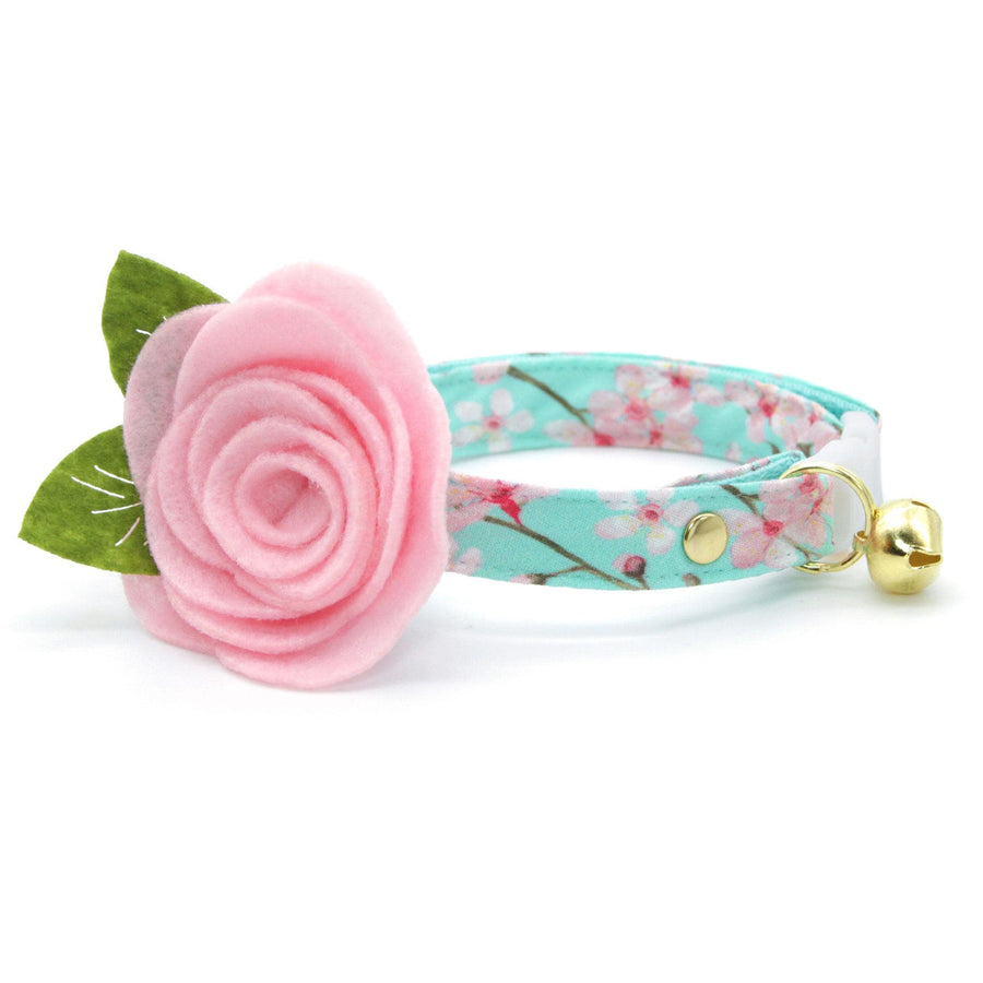 Floral Cat Collar + Flower Set - "Cherry Blossoms" - Spring Cat Collar w/ Baby Pink Felt Flower (Detachable) / Cat, Kitten + Small Dog Sizes
