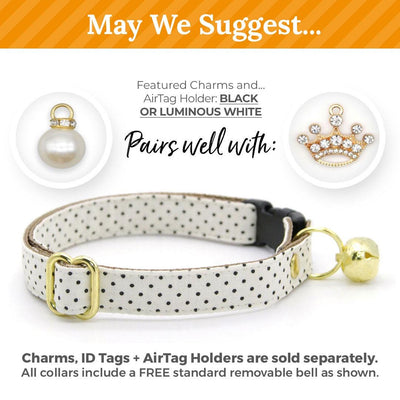 Polka Dot Cat Collar - "Biscotti" - Retro Chic Black Swiss Dots on Cream Cat Collar / Elegant, Ivory, Light Beige, Classic / Breakaway Buckle or Non-Breakaway / Cat, Kitten + Small Dog Sizes