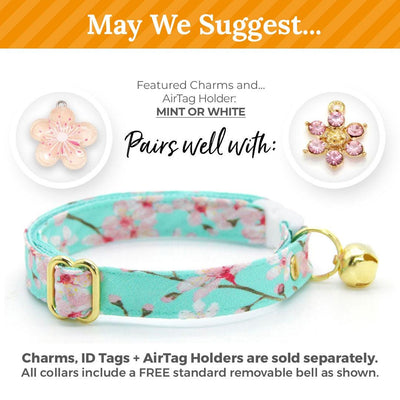 Floral Cat Collar + Flower Set - "Cherry Blossoms" - Spring Cat Collar w/ Baby Pink Felt Flower (Detachable) / Cat, Kitten + Small Dog Sizes