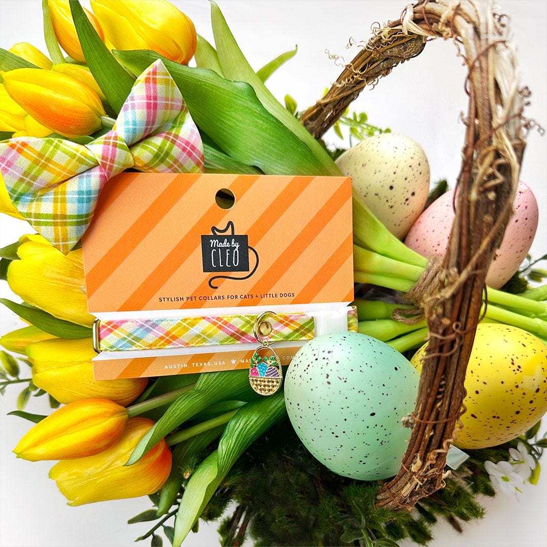 Spring Plaid Cat Bow Tie - "Spring Basket" - Yellow Pastel Plaid Bow Tie for Cat Collar / Easter, Summer / Cat, Kitten + Small Dog Bowtie