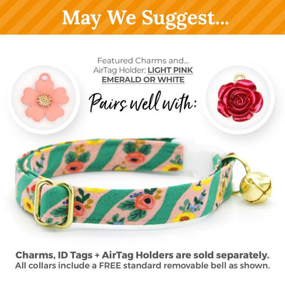 Cat Collar and Bunny Ear Bow Set - "Arbor Rose" - Rifle Paper Co® Pink & Green Floral Cat Collar w/ Matching Bunny Bow Tie / Spring + Summer / Tie-On Scarf / Cat, Kitten + Small Dog Sizes