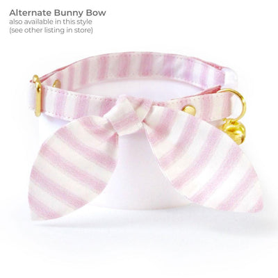 Striped Bow Tie Cat Collar Set - "Veranda - Pink" - Pink Stripes Cat Collar with Bow Tie / Spring, Summer, Seersucker, Derby, Wedding / Cat, Kitten, Small Dog Sizes