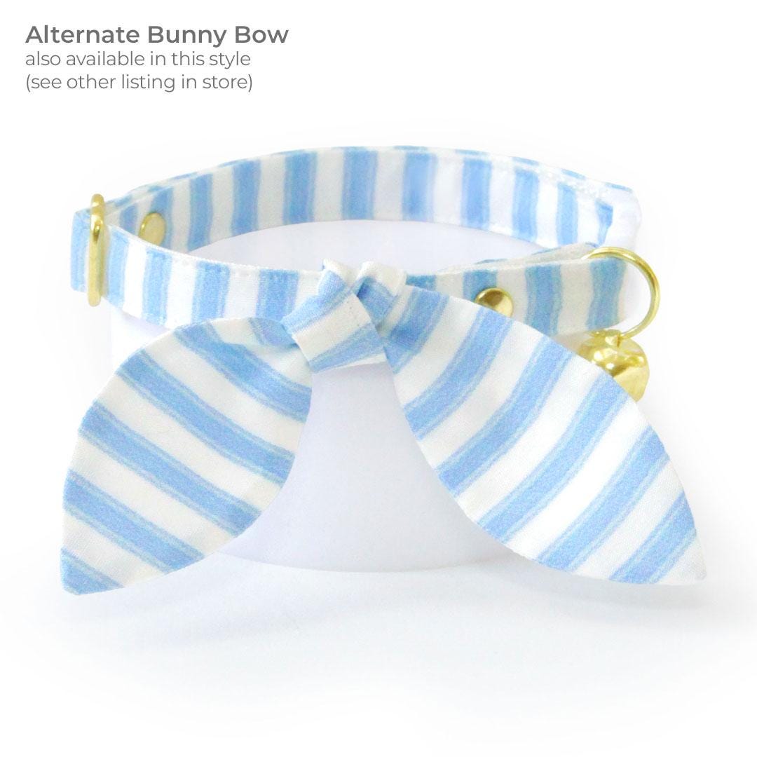 Striped Cat Bow Tie - "Veranda - Blue" - Light Blue Stripe Bow Tie for Cat Collar / Spring, Summer, Seersucker, Derby, Wedding / Cat, Kitten + Small Dog Bowtie