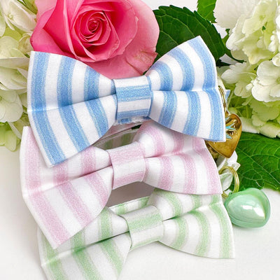 Green Cat Bandana - "Veranda - Green" - Striped Bandana for Cat + Small Dog / Spring, Stripes, Seersucker, Wedding / Slide-on Bandana