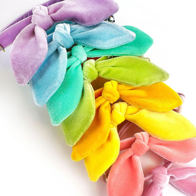 Cat Collar & Bunny Ear Bow Set - "Velvet - Lemon Yellow" - Baby Chick Yellow Velvet Cat Collar w/ Matching Bunny Bow Tie / Wedding, Birthday, Spring, Easter, Summer / Cat, Kitten + Small Dog Sizes