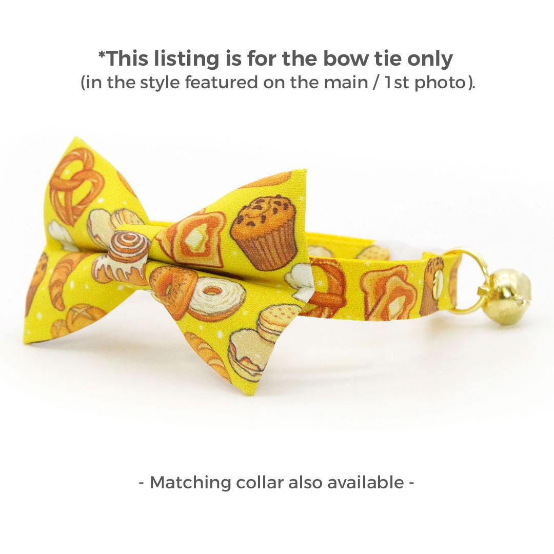 Bakery Cat Bow Tie - "Bakery Bliss - Yellow" - Breakfast Food, Bread, Pretzel, Muffin, Bagel Toast Bow Tie for Cat Collar / Cat, Kitten + Small Dog Bowtie